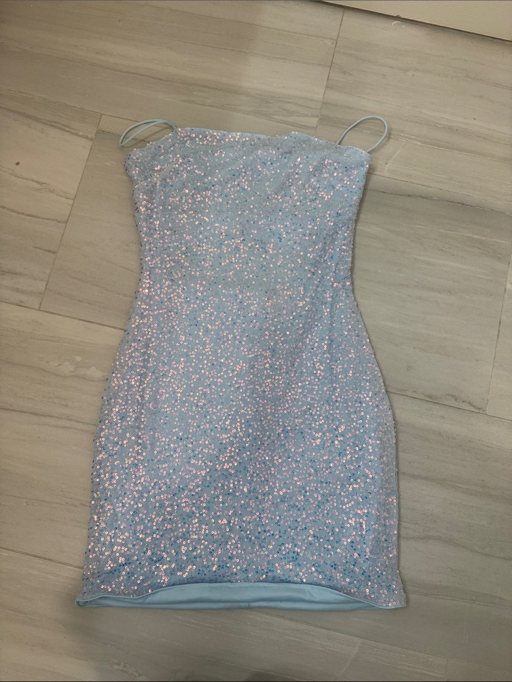 NEVER WORN Windsor Light Blue Sequin Mini Dress